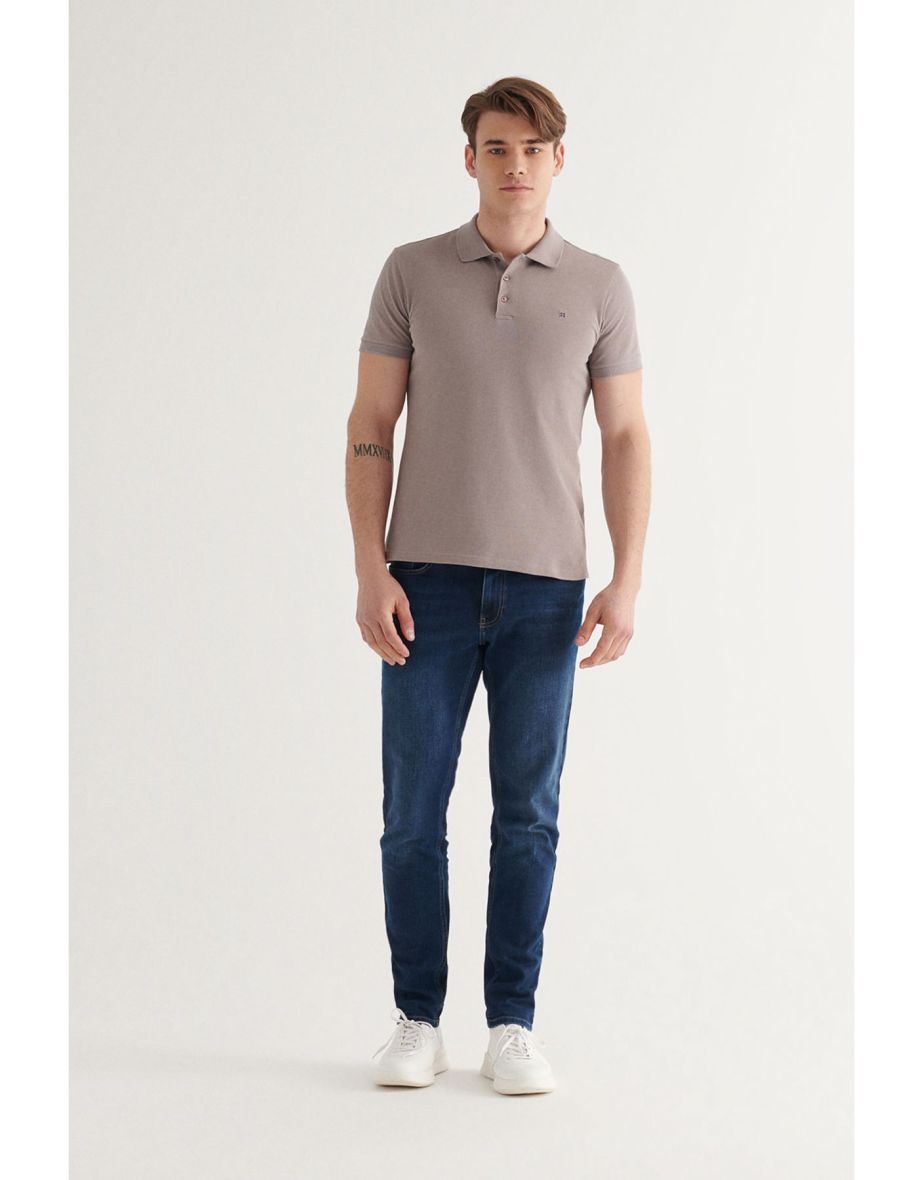 Men's Dark Mink 100% Cotton Cool Keeping Standard Fit Regular Cut Polo Neck T-shirt