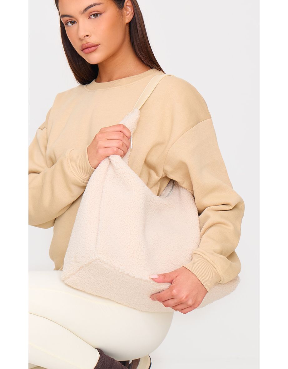 Cream Borg Slouchy Oversized Tote Bag