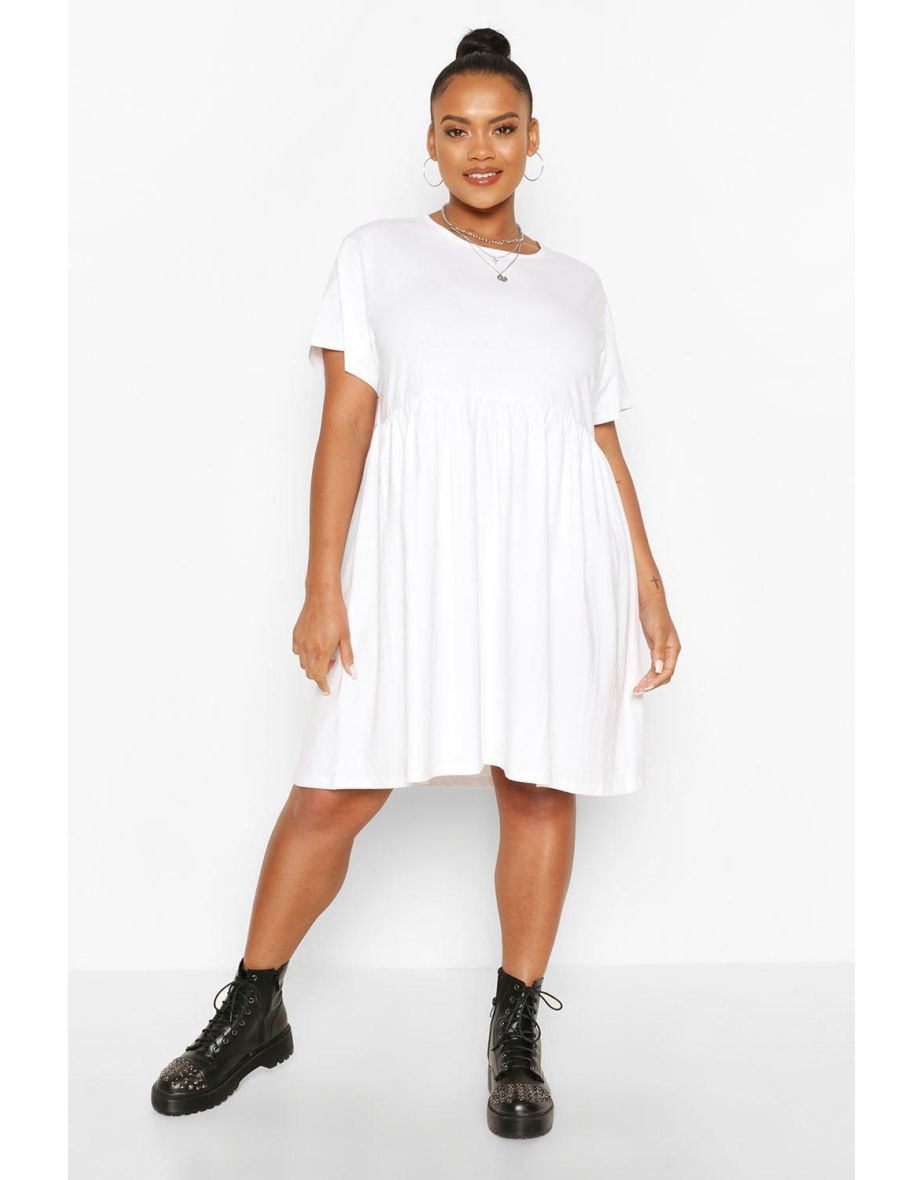 Plus Basic Smock A-Line Mini Smock Dress - white