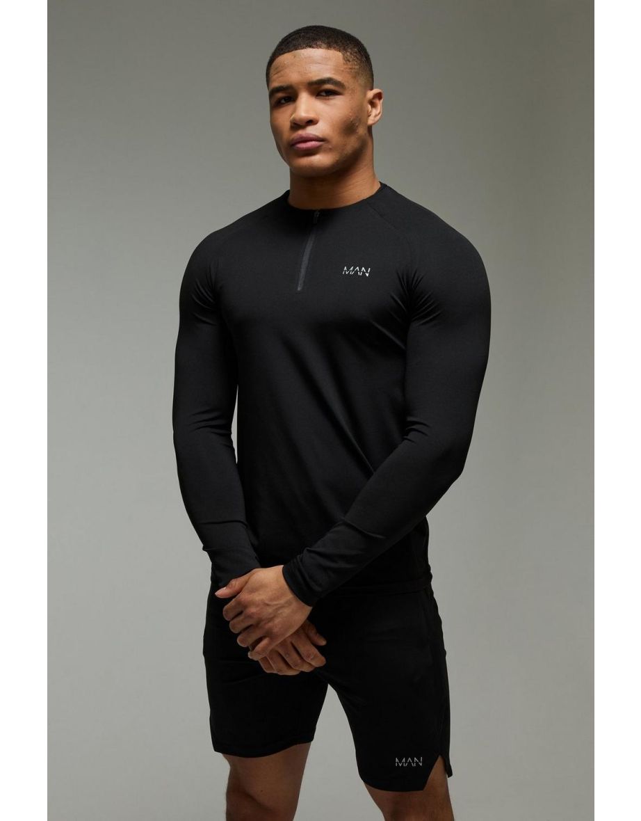 Man Active Crew Neck 1/4 Zip Short Tracksuit - black - 2