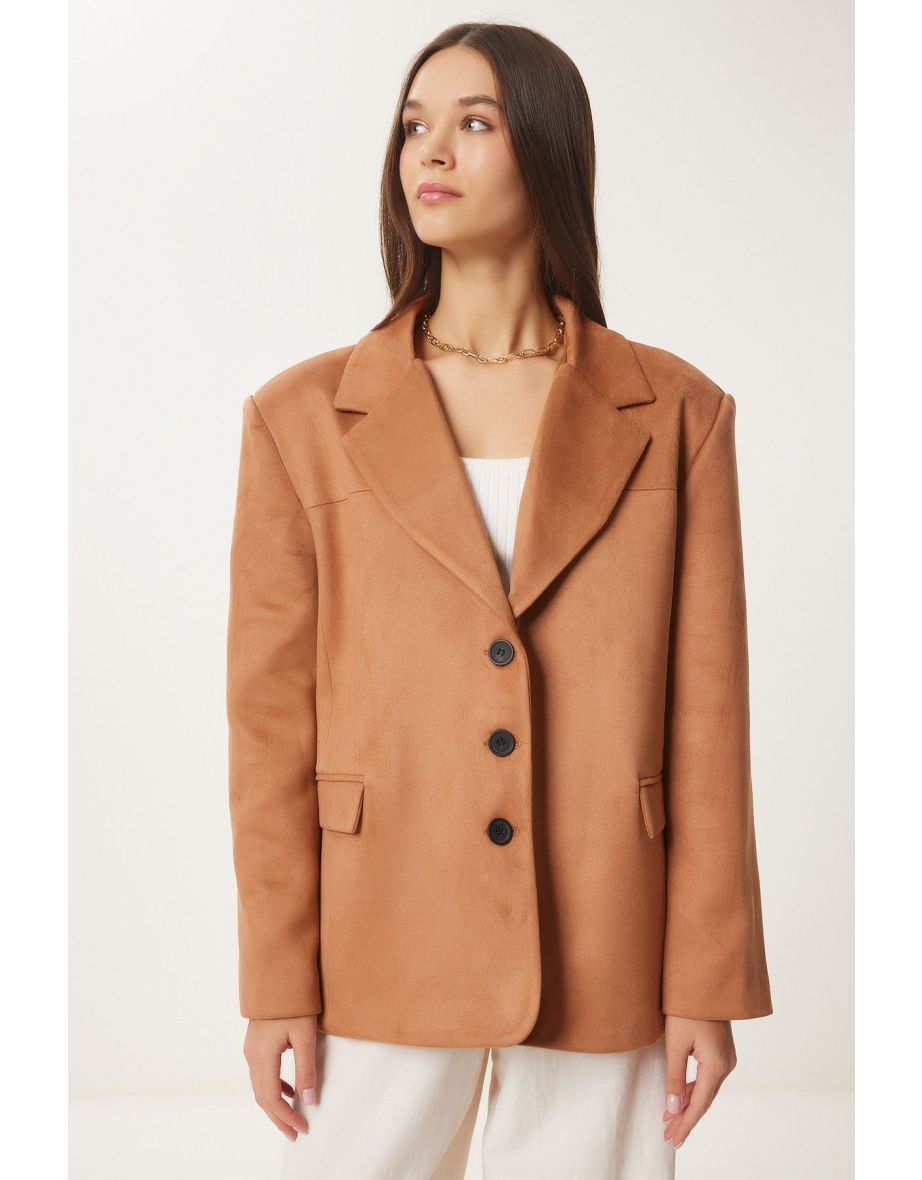 Women's Camel Premium Suede Blazer Jacket