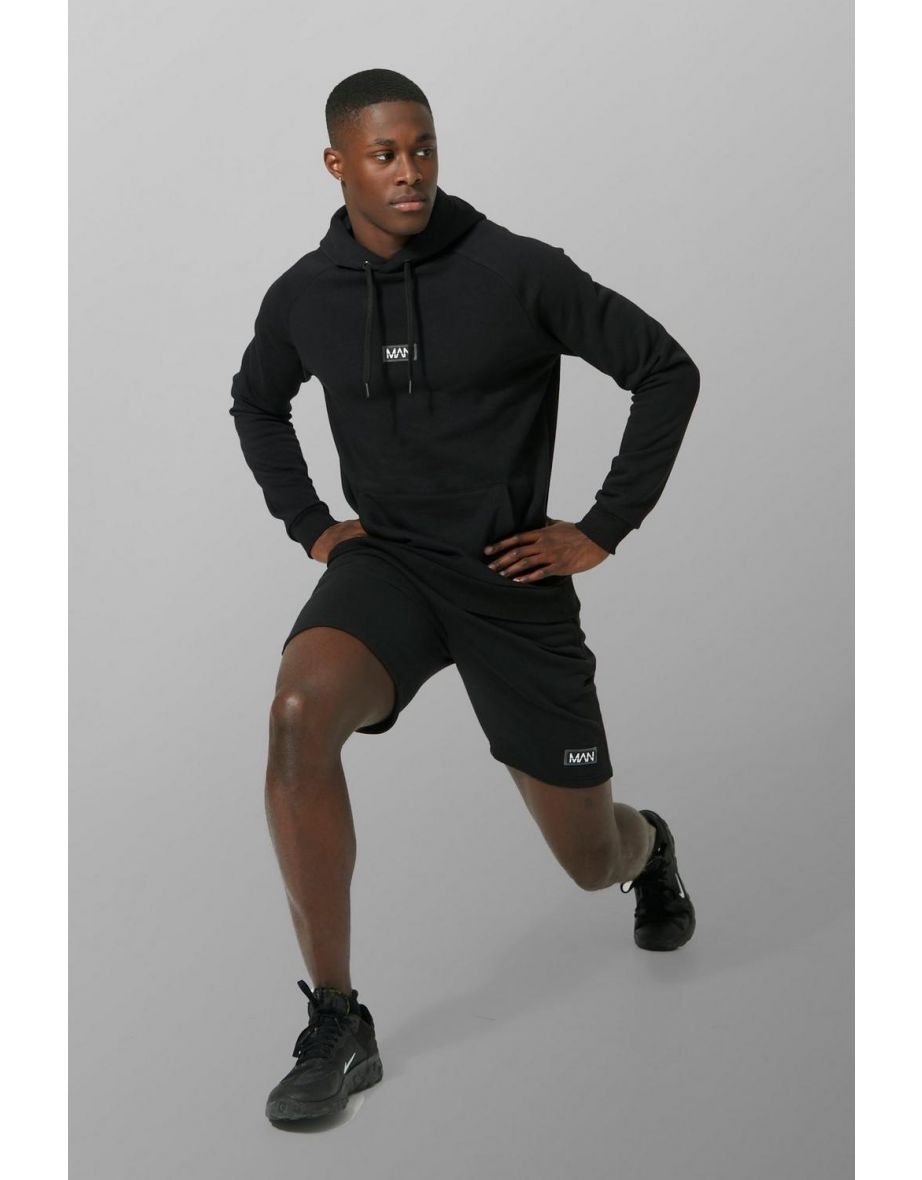 Man Active Training Hoodie And Short Set - black - 2