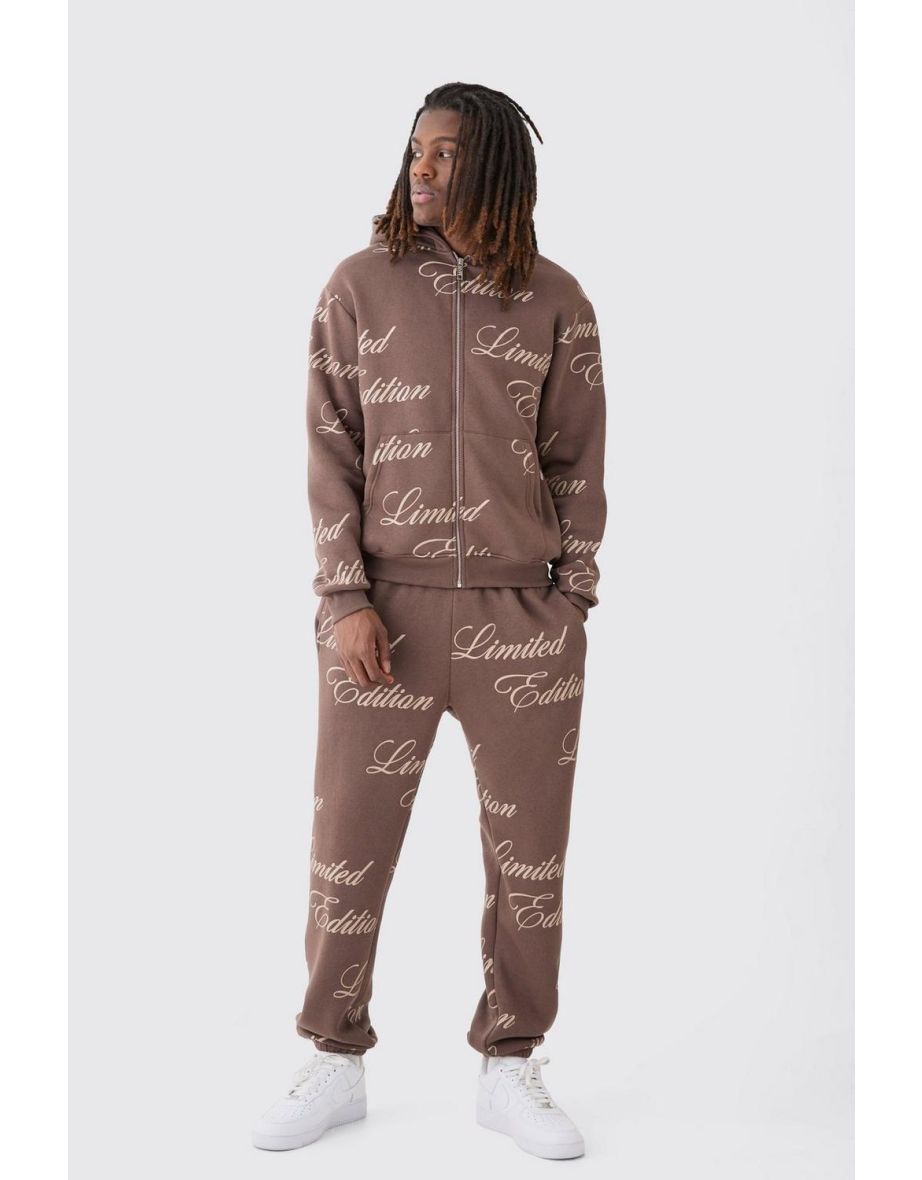 Shop Limited Edition Script All Over Print Zip Hooded Tracksuit Online in Qatar VogaCloset