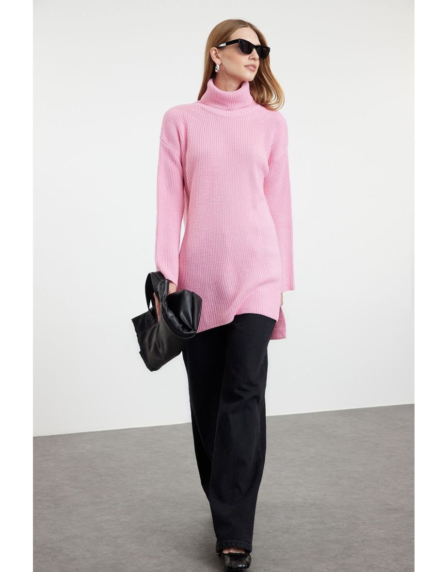Pink Turtleneck Knitwear Sweater