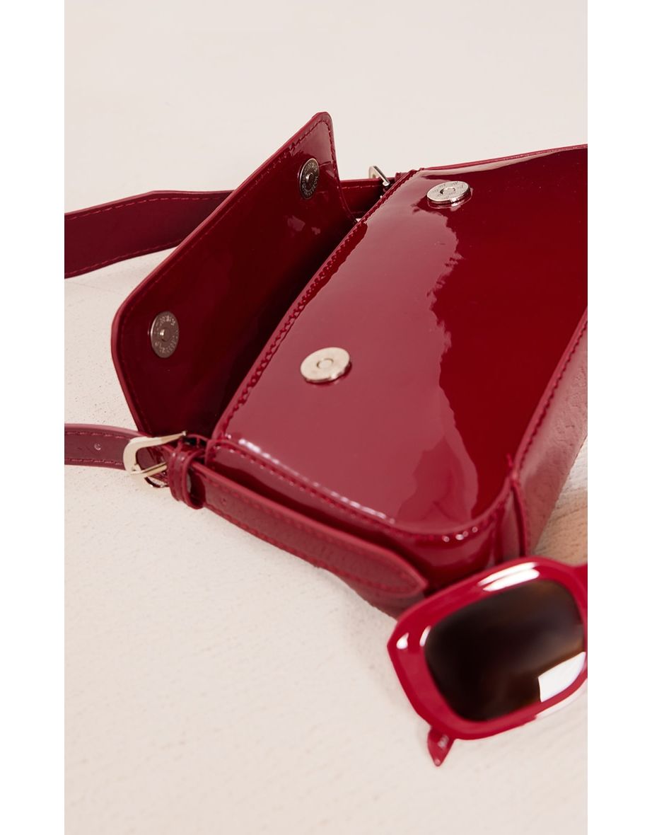 Cherry Red Metallic Trapeze Shoulder Bag - 3