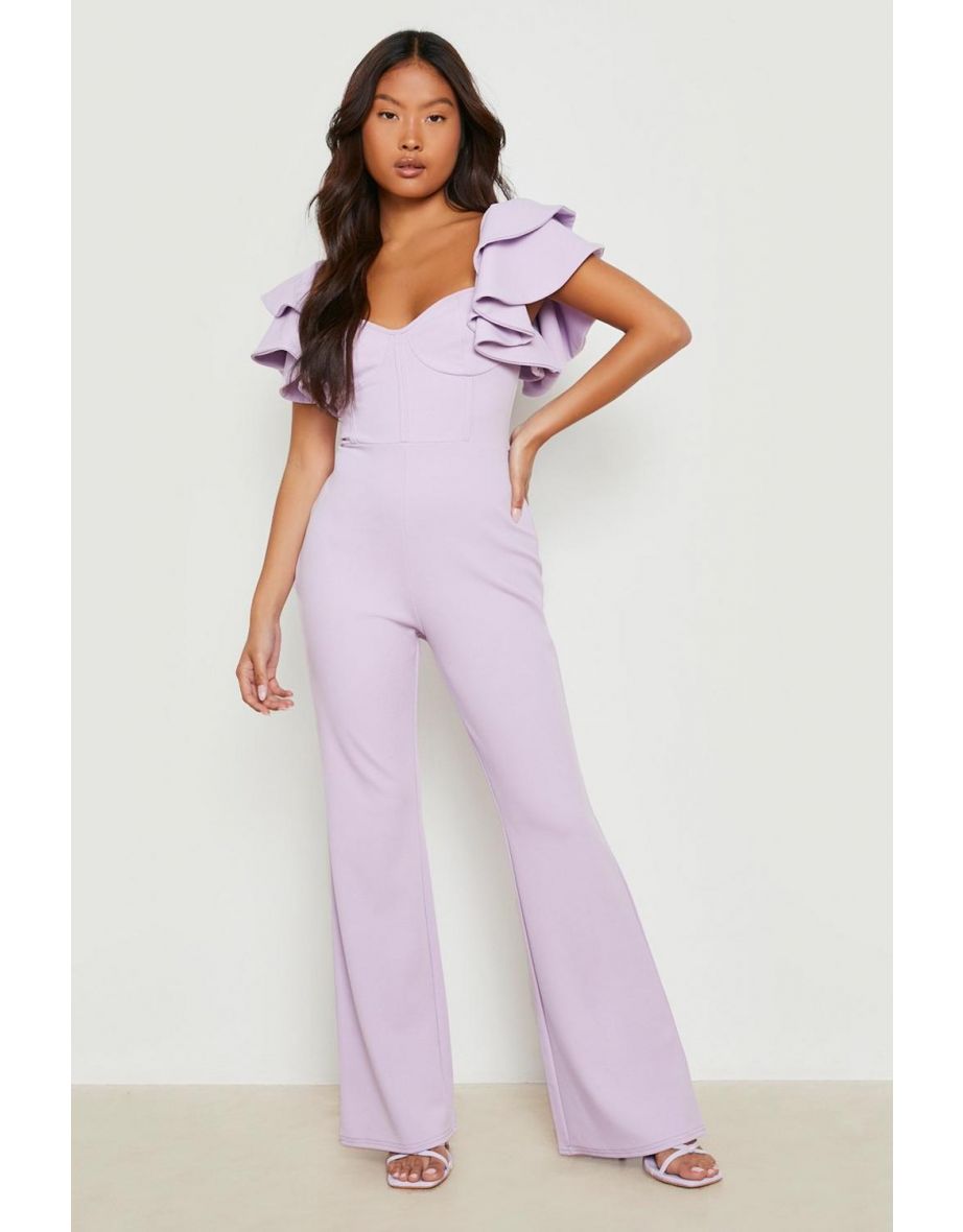 Petite Corset Puff Sleeve Tie Back Jumpsuit - lilac