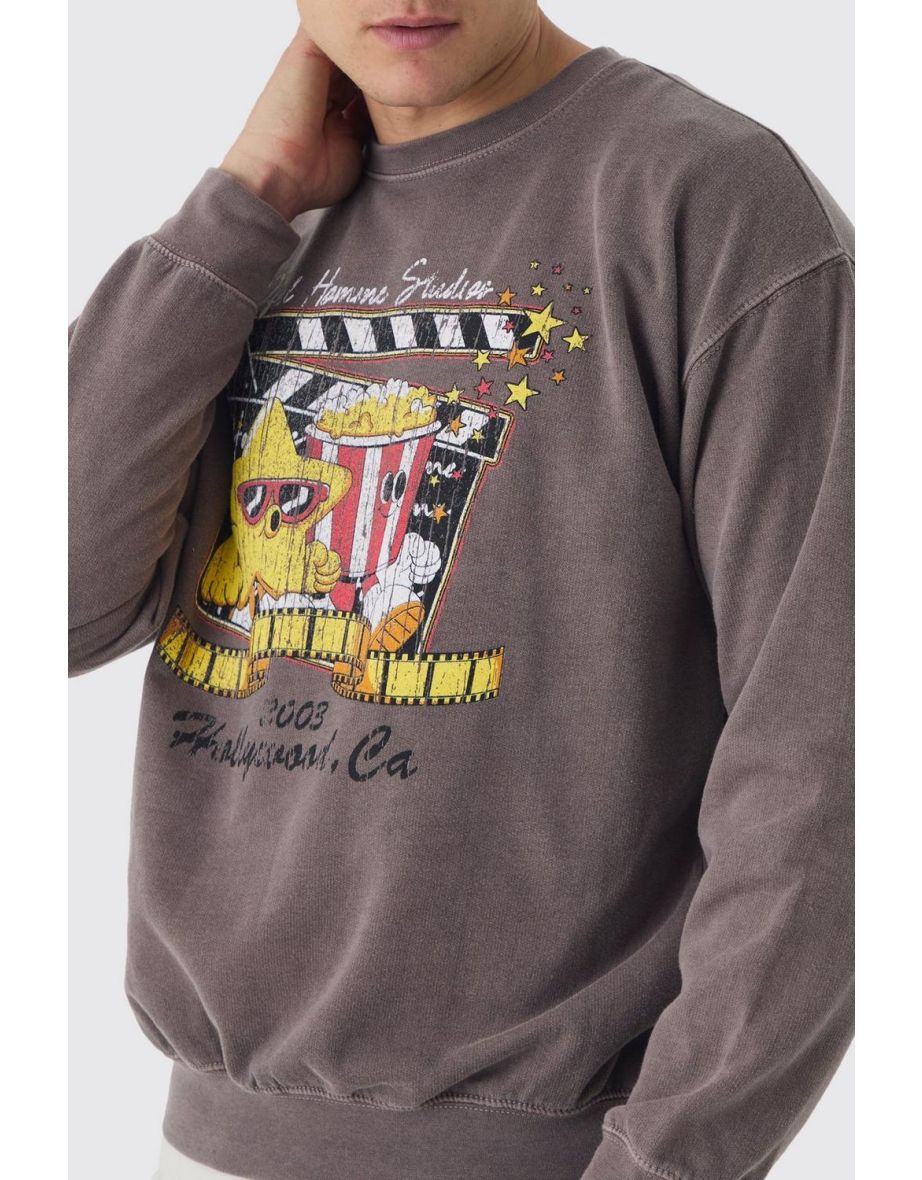 Cartoon Movie Graphic Washed Sweatshirt - 2