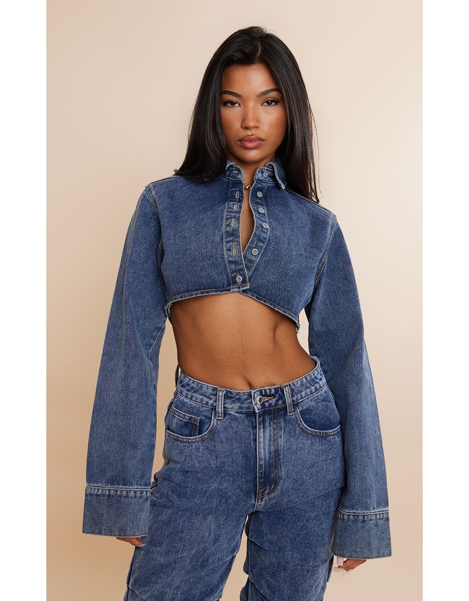 Vintage Wash Denim Cropped Shirt