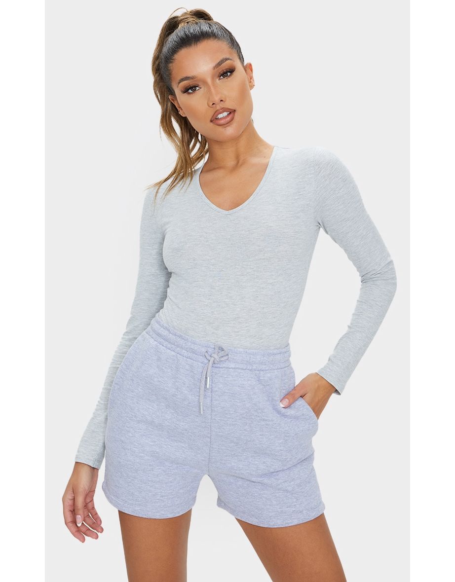 Essential Grey Marl V Neck Long Sleeve Bodysuit