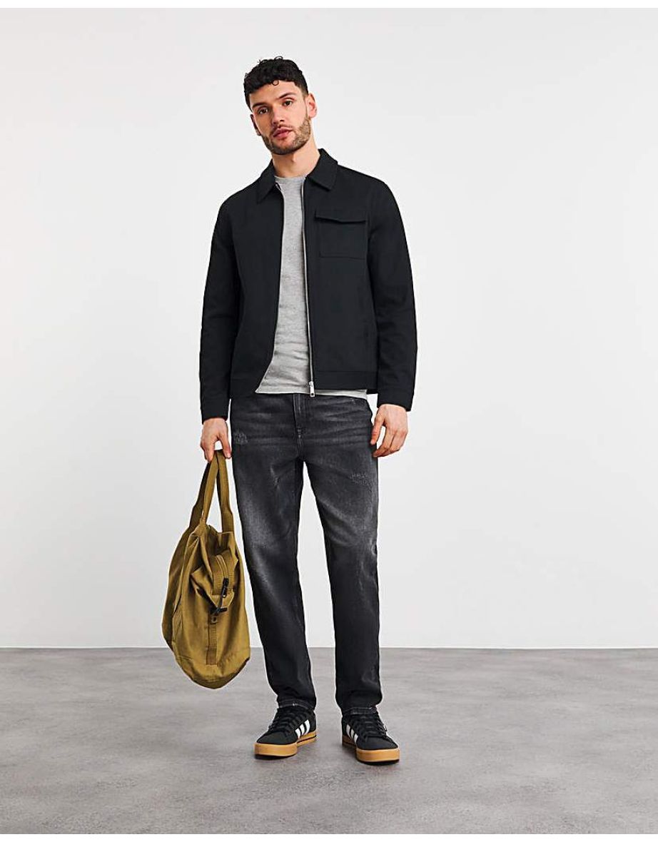 Black Zip Up Smart Harrington Jacket