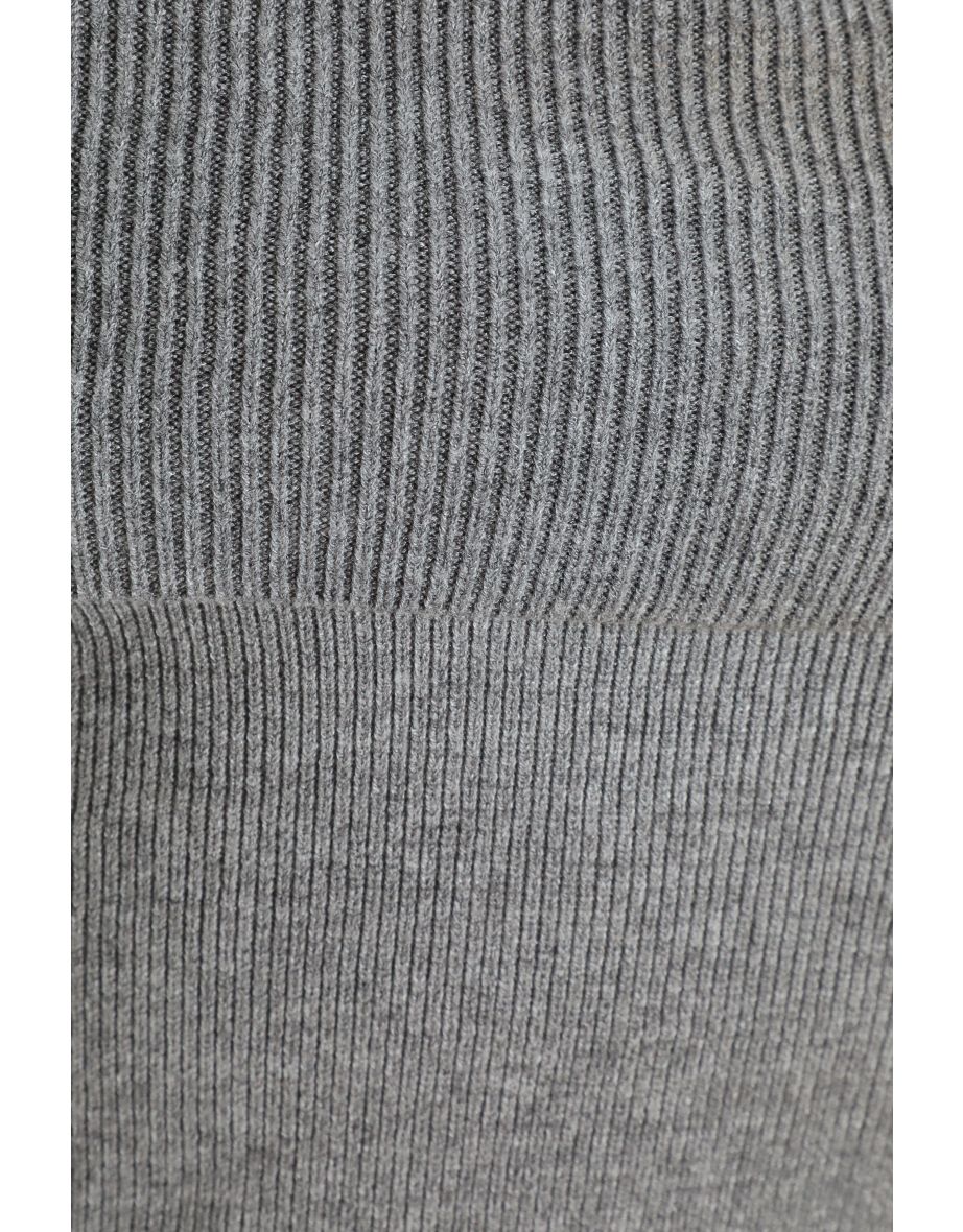 Grey Ribbed Bardot Jumper - 5