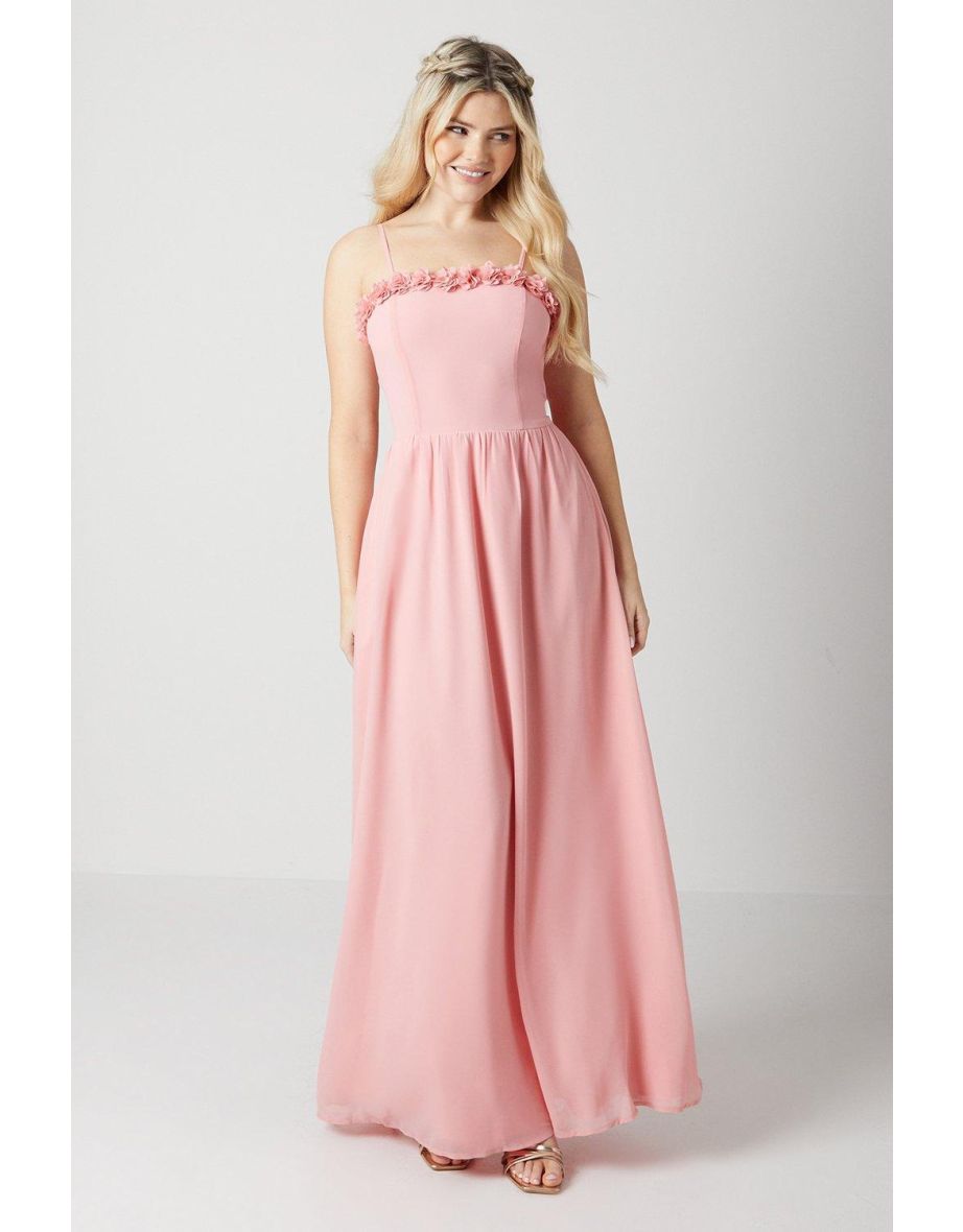 Debut London by Coast 3d Floral Trim Georgette Bridesmaids Dress - blush