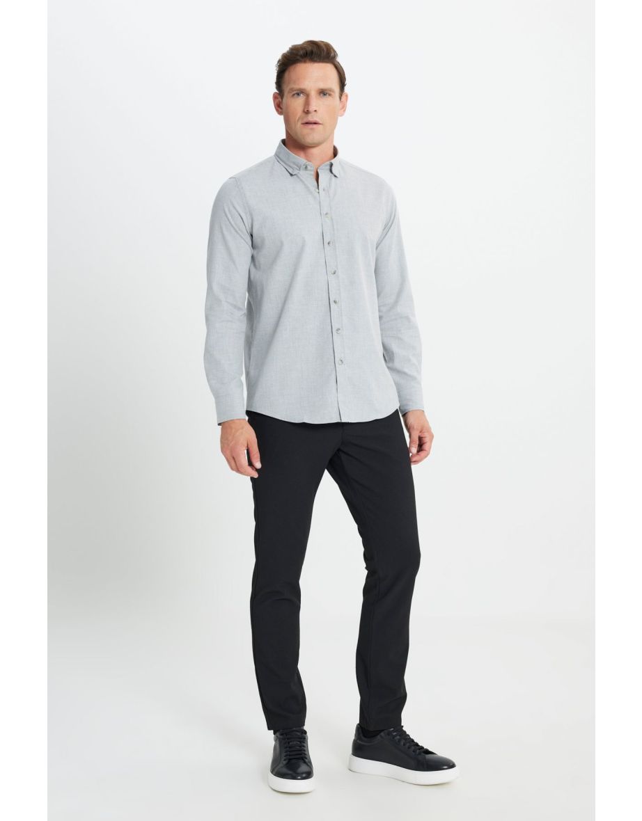 Men's Light Gray Slim Fit Slim Fit Button Collar Flannel Lumberjack Winter Shirt