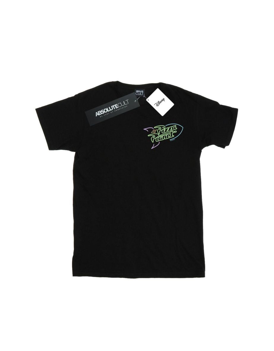 Disney Womens/Ladies Toy Story Neon Pizza Planet Breast Print Cotton Boyfriend T-Shirt - Black - 1