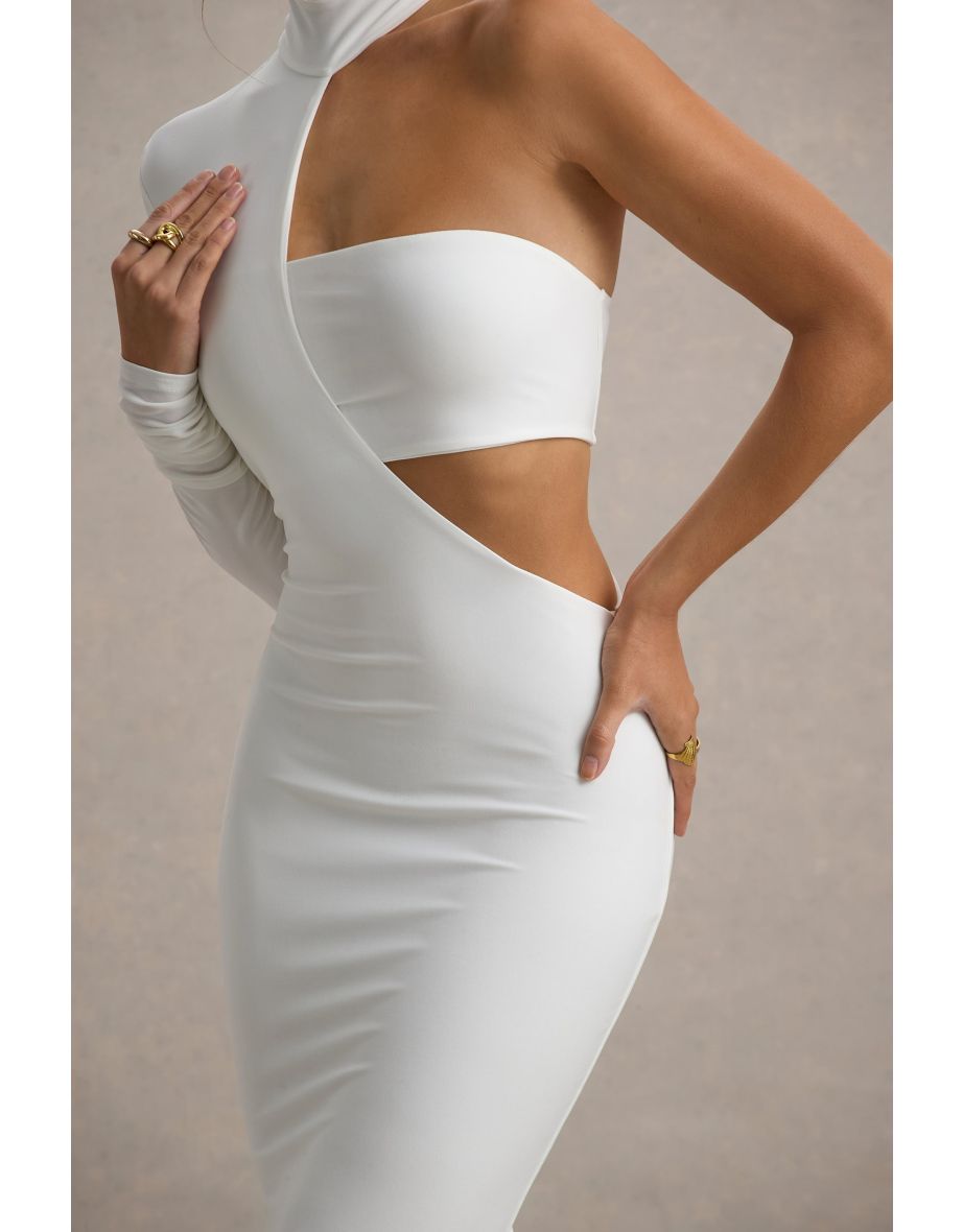 Socialite | White One-Sleeve Cut-Out Maxi Dress - 5