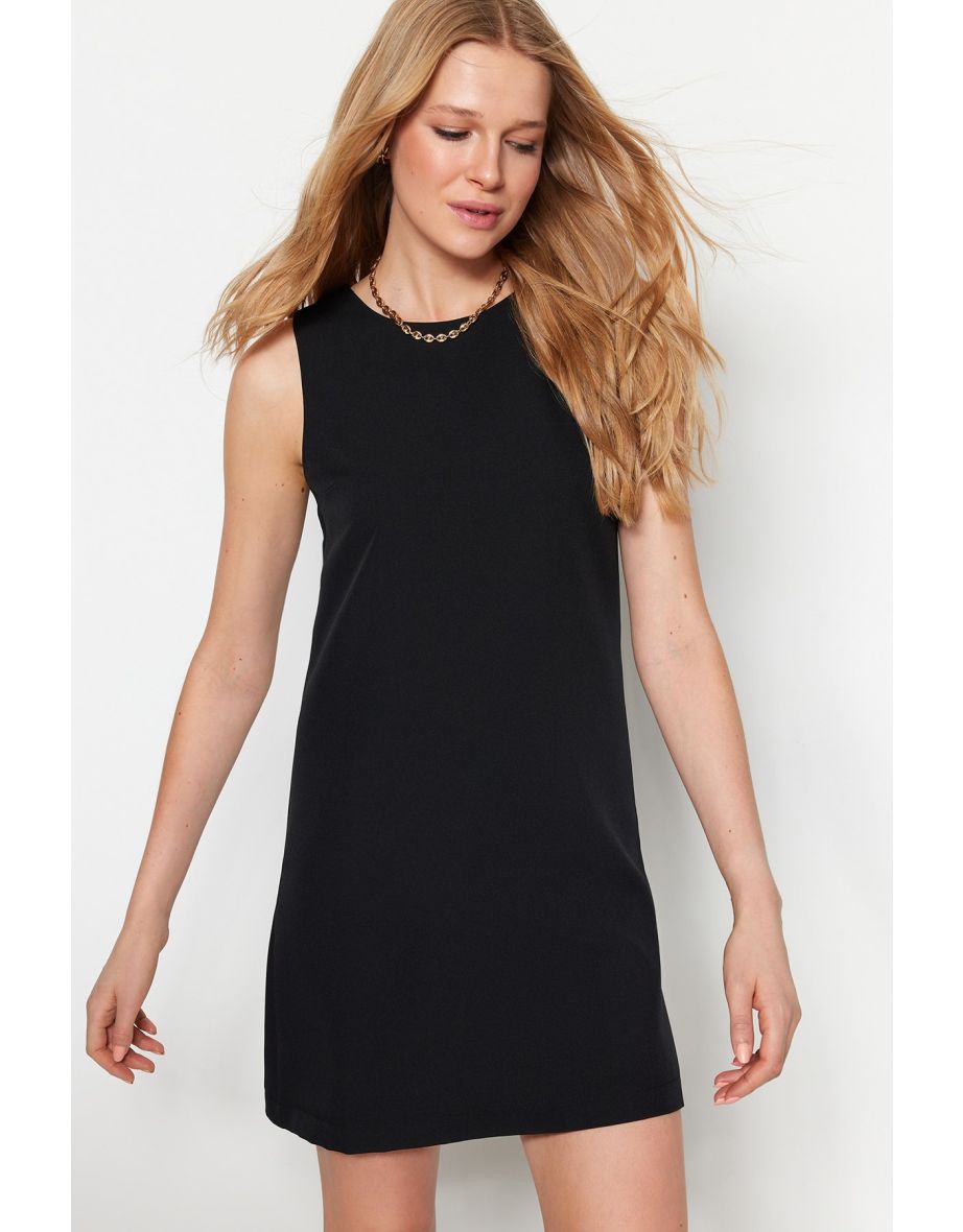 Black Mini A-Line Woven Sleeveless Woven Dress