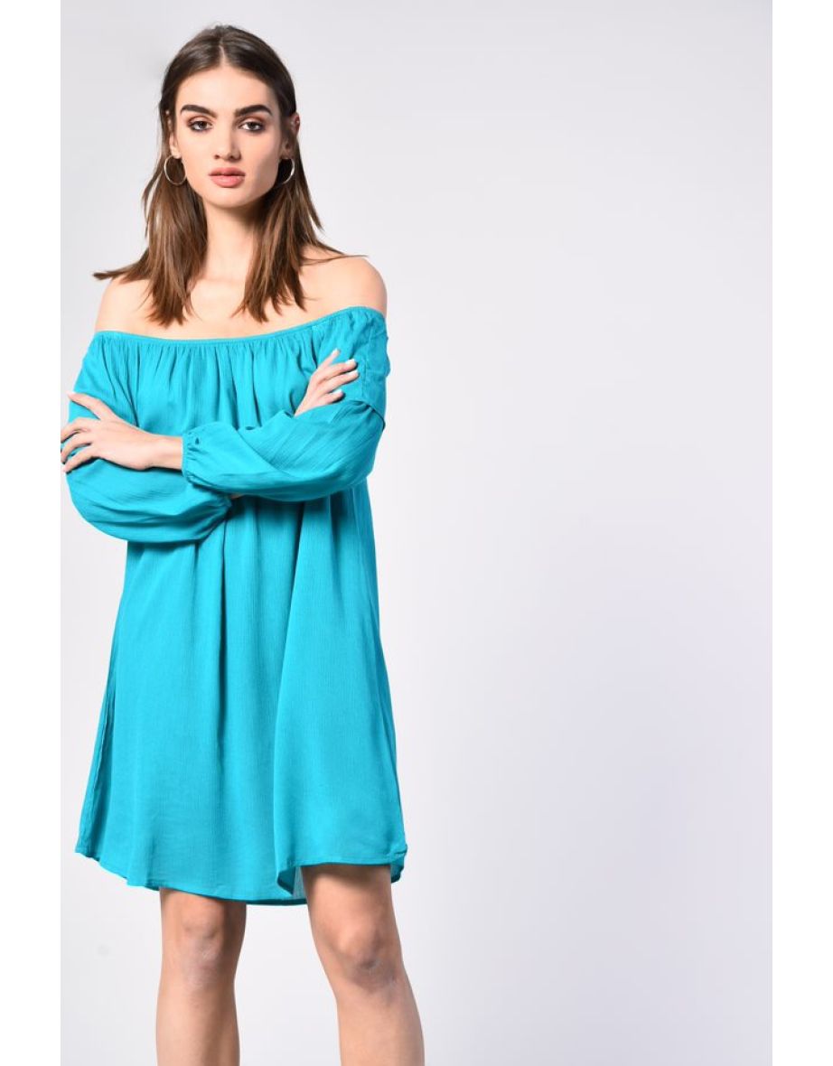 Glamorous Off The Shoulder Long Sleeve Teal Dress
