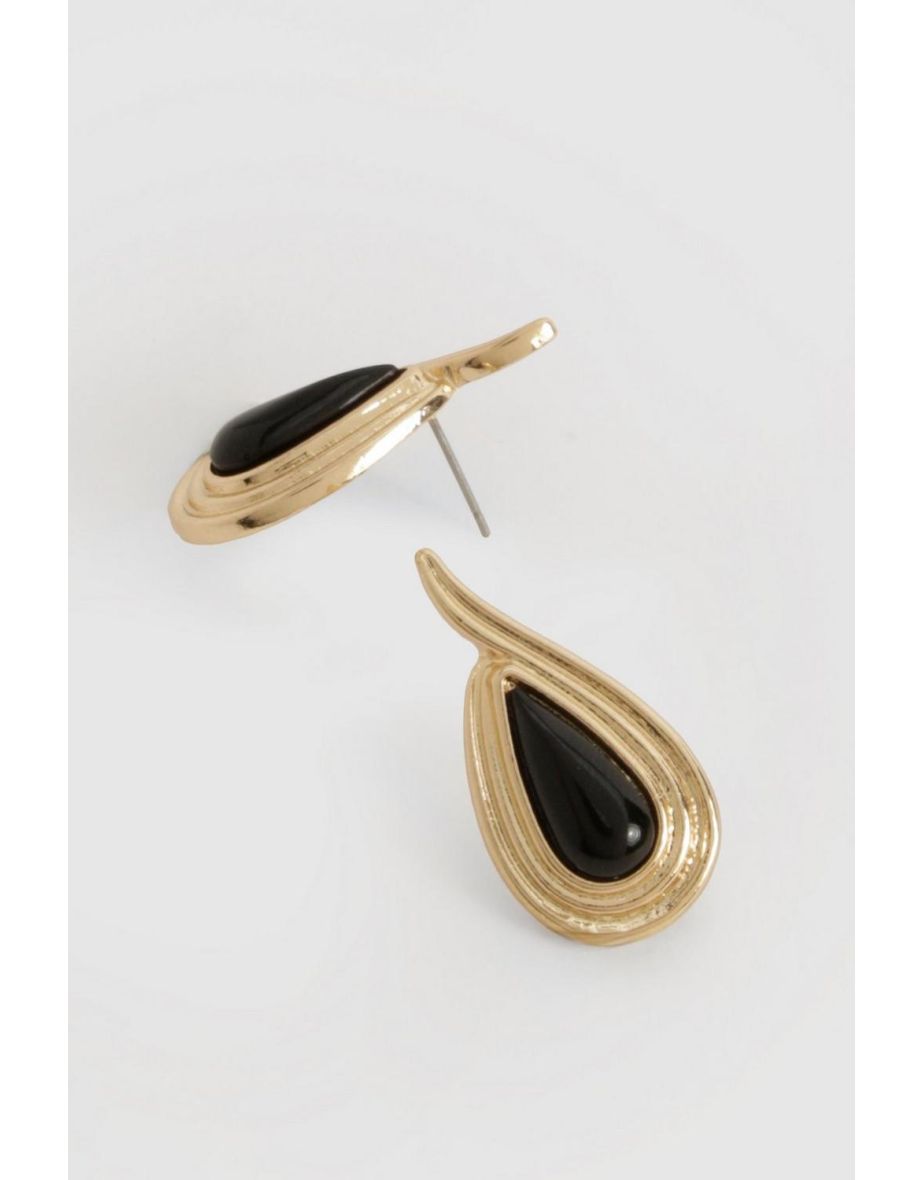 Black Tear Drop Earrings - black - 2