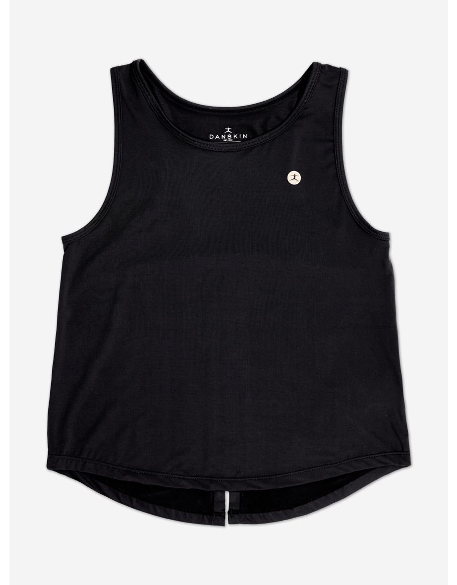 Girls Split Back Vest Top in Black