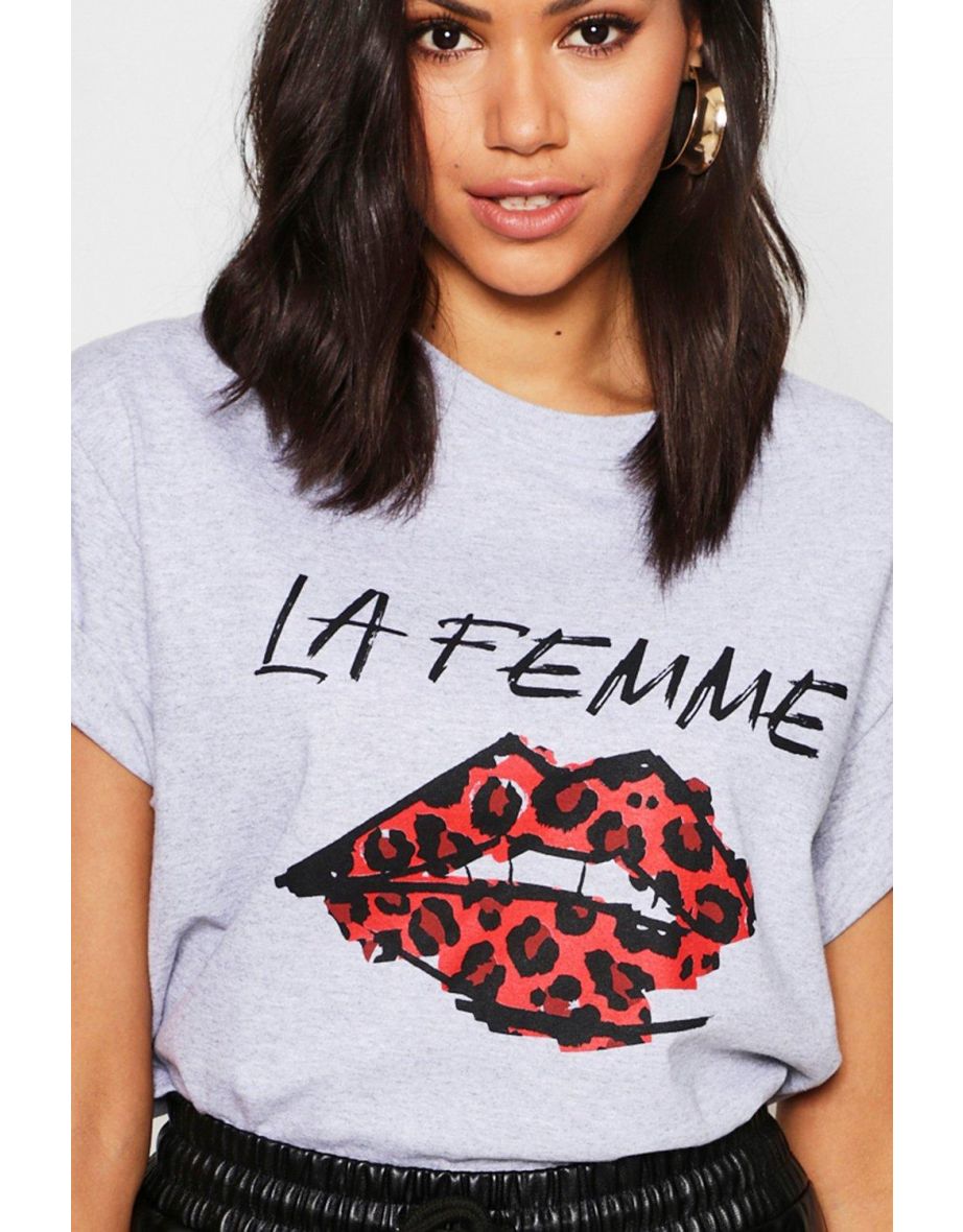 Lips Slogan T-Shirt - grey marl - 3