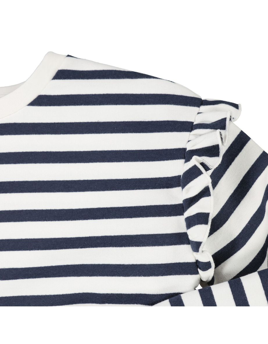 Striped Ruffled Sweatshirt in Cotton Mix with Crew Neck - 4