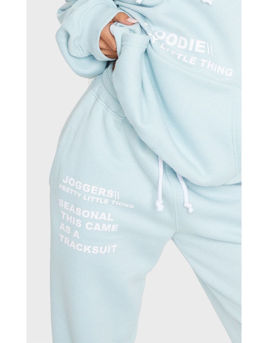 PRETTYLITTLETHING Recycled Light Blue Haze Slogan Print Joggers - 3
