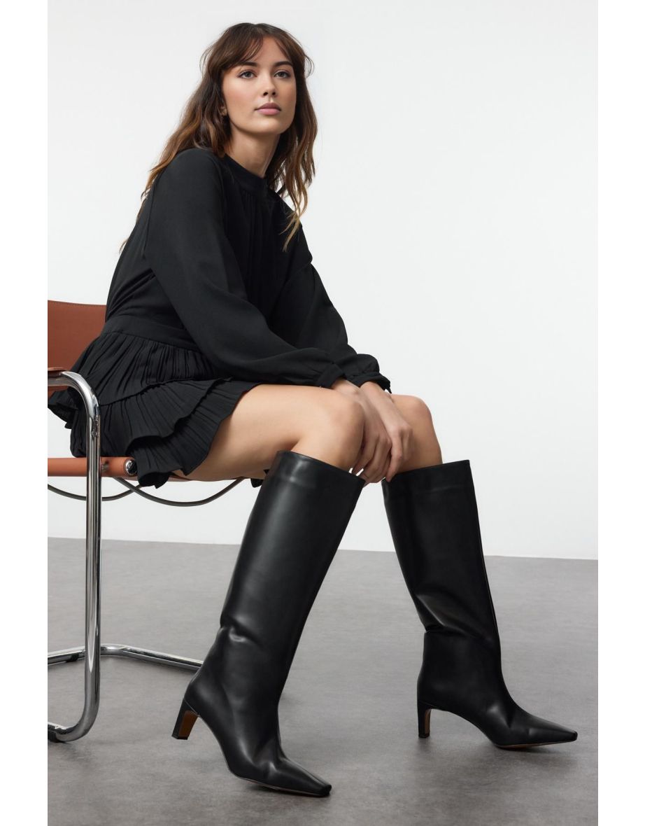 Black Women's Thin Heeled Boots - 5