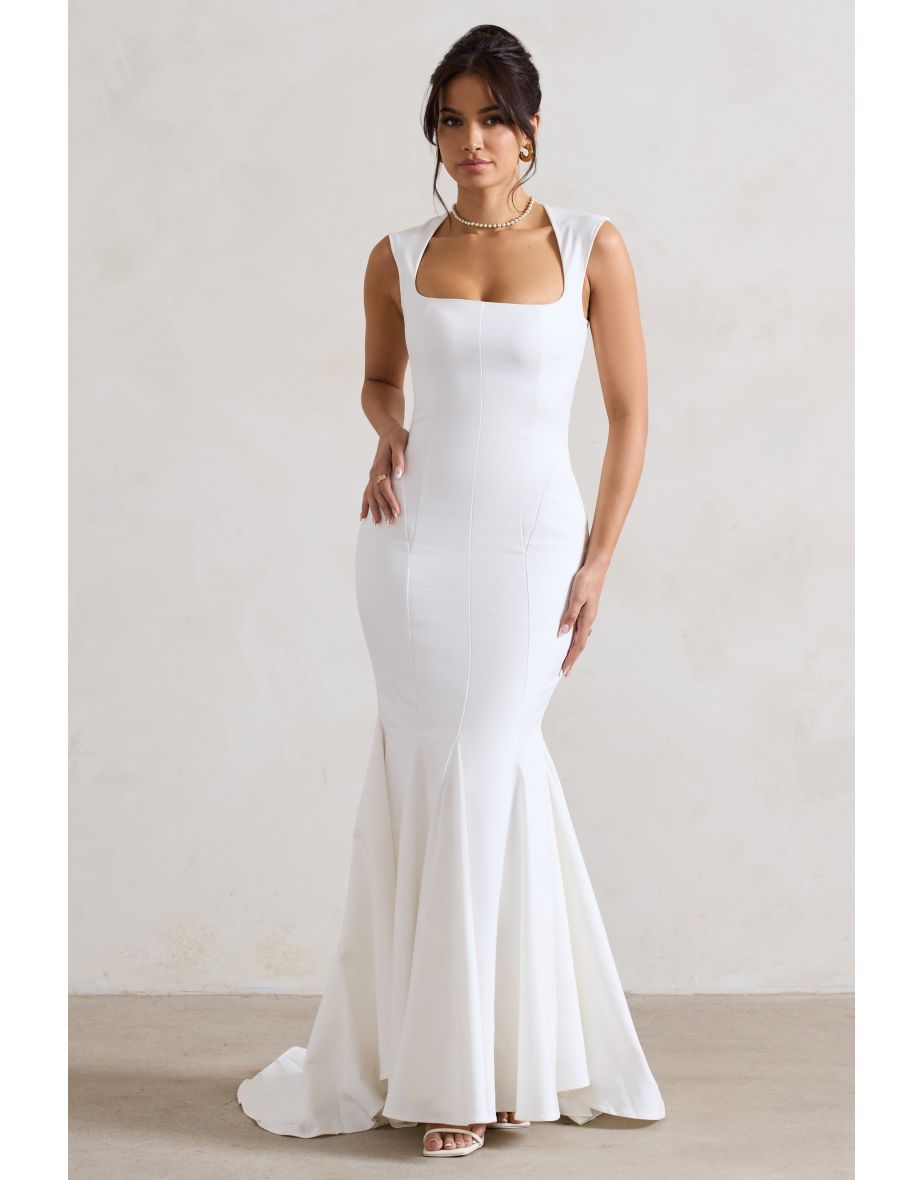 Adore You | Cream Square-Neck Structured Fishtail Dress