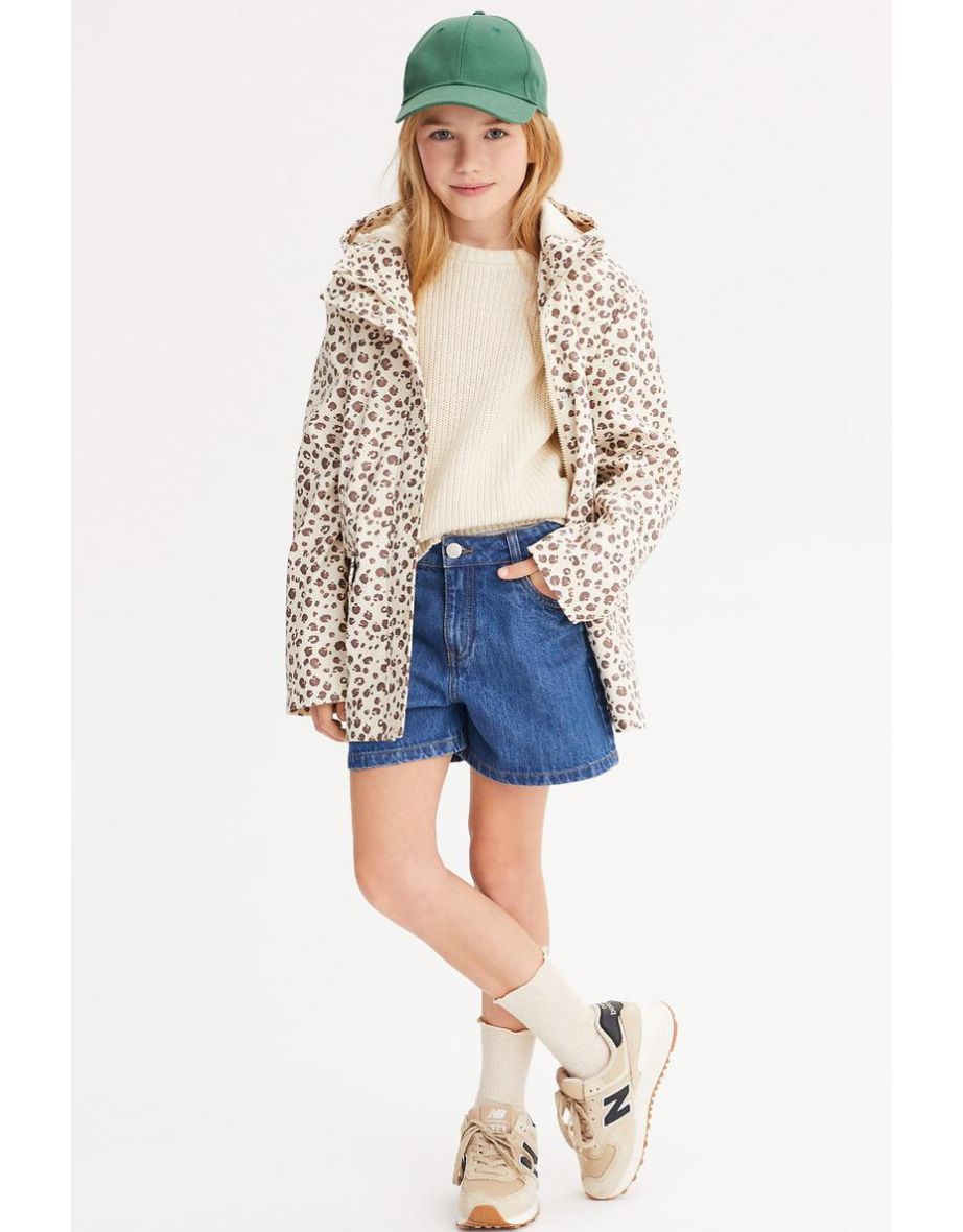 Hooded Waxed Jacket with Leopard Print