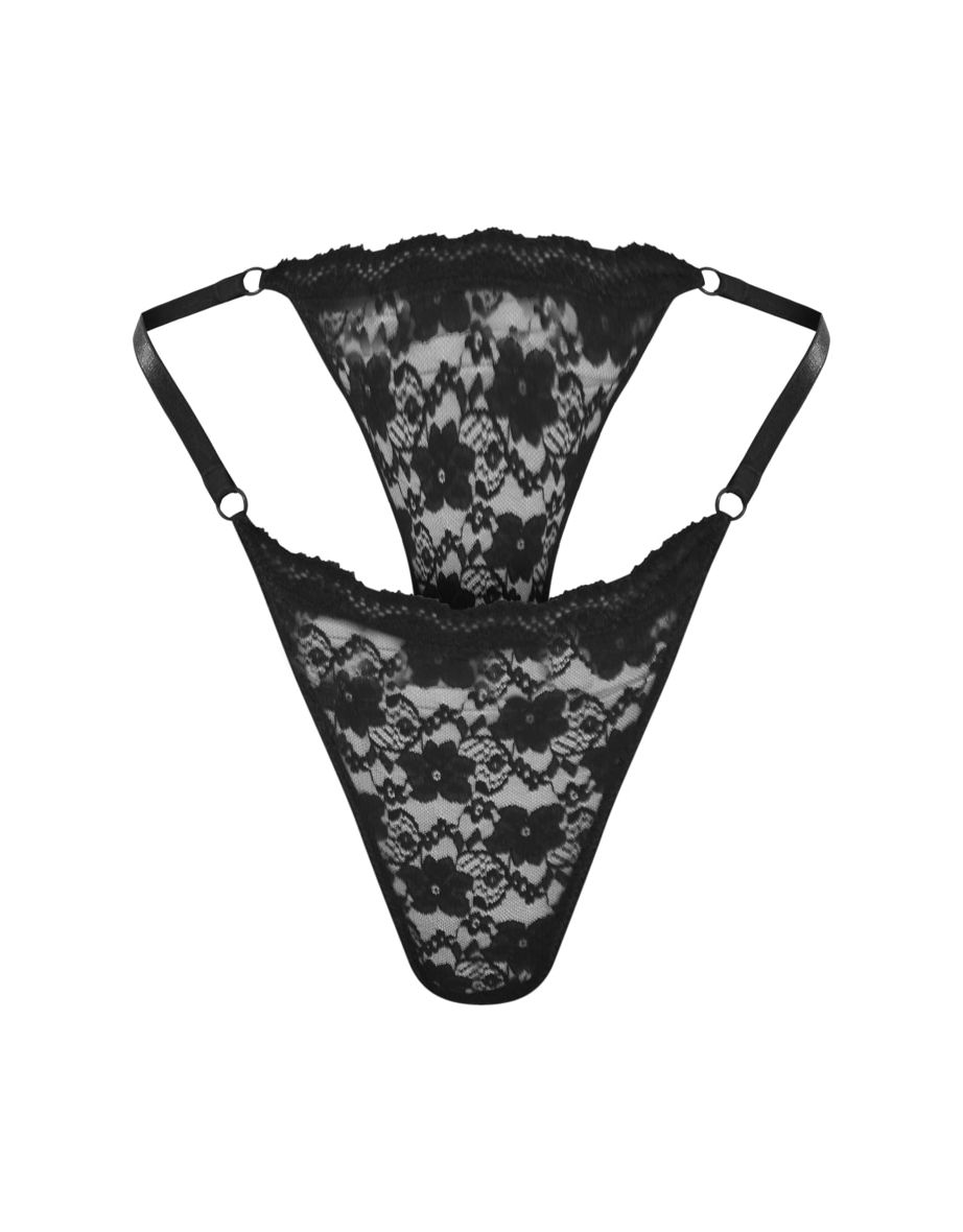 Multi PLT Label Black & Lime Lace Strappy 2 Pack Tanga Thong - 3
