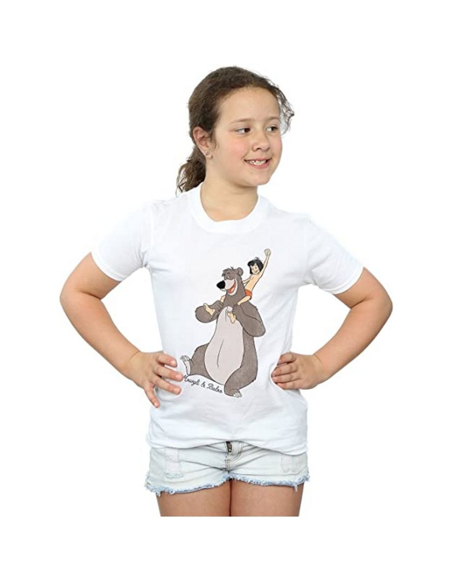 Jungle Book Girls Mowgli And Baloo Cotton T-Shirt - White