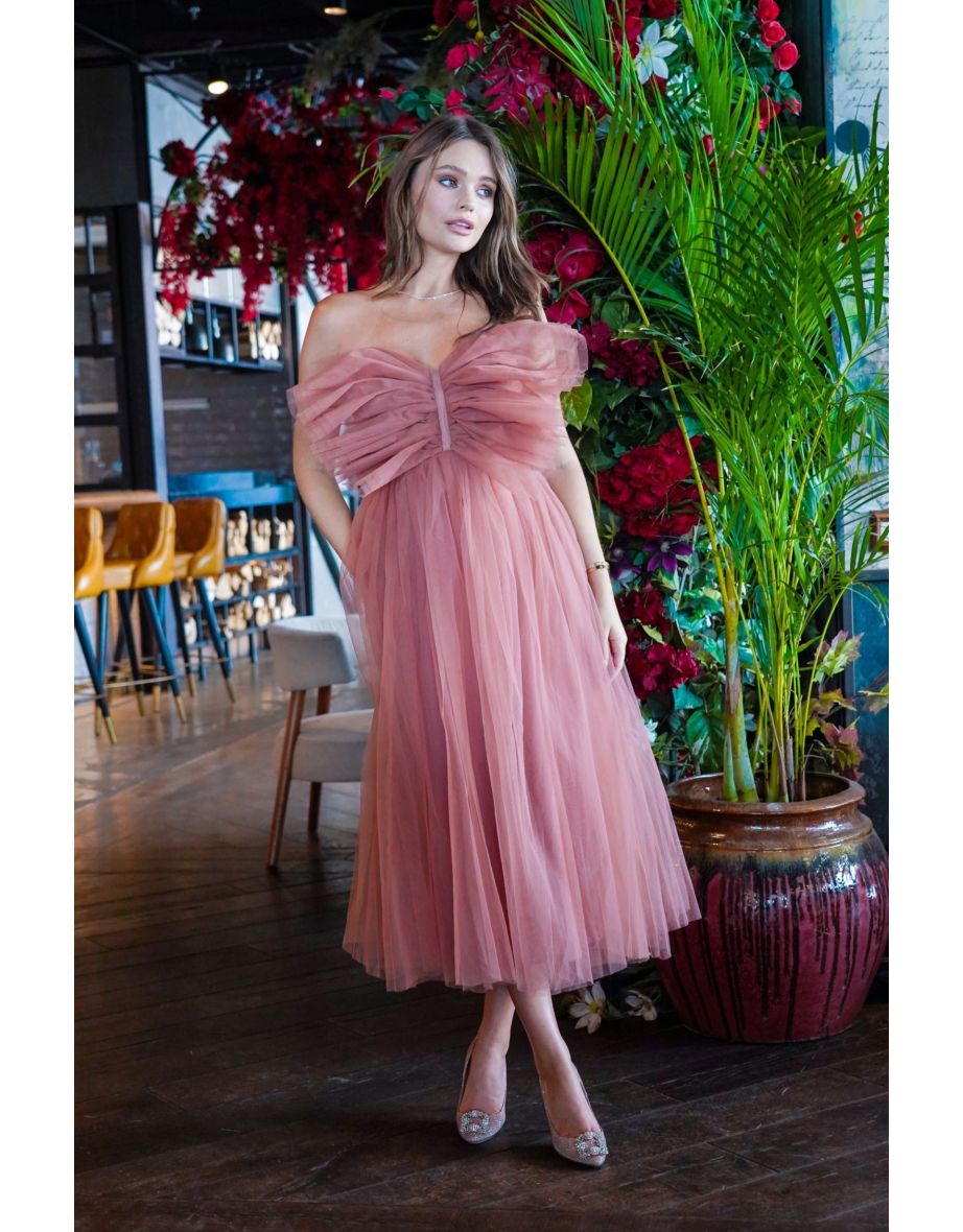 Butterfly Mauve Tulle Midaxi Dress