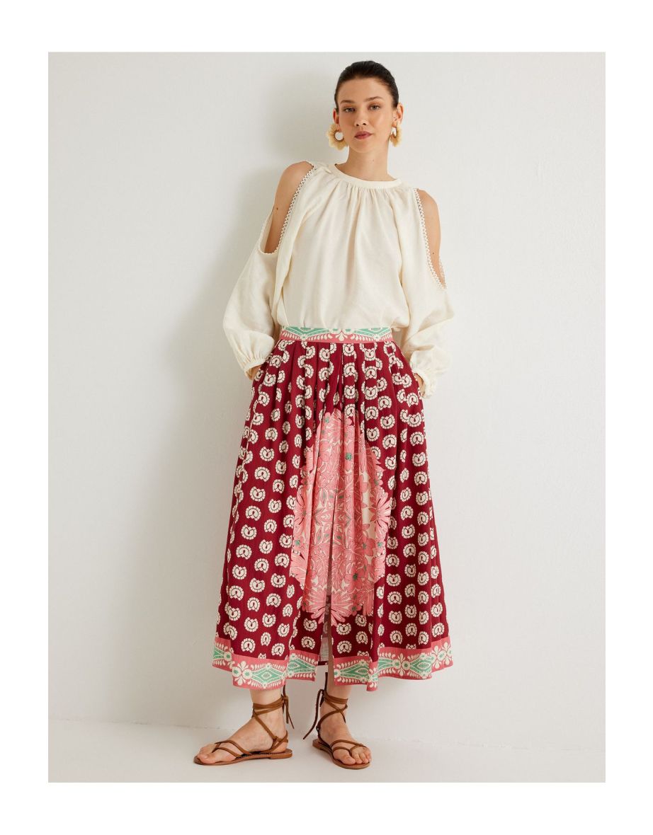 X Melis Ağazat - Long Bell Skirt Ethnic Patterned Viscose Fabric