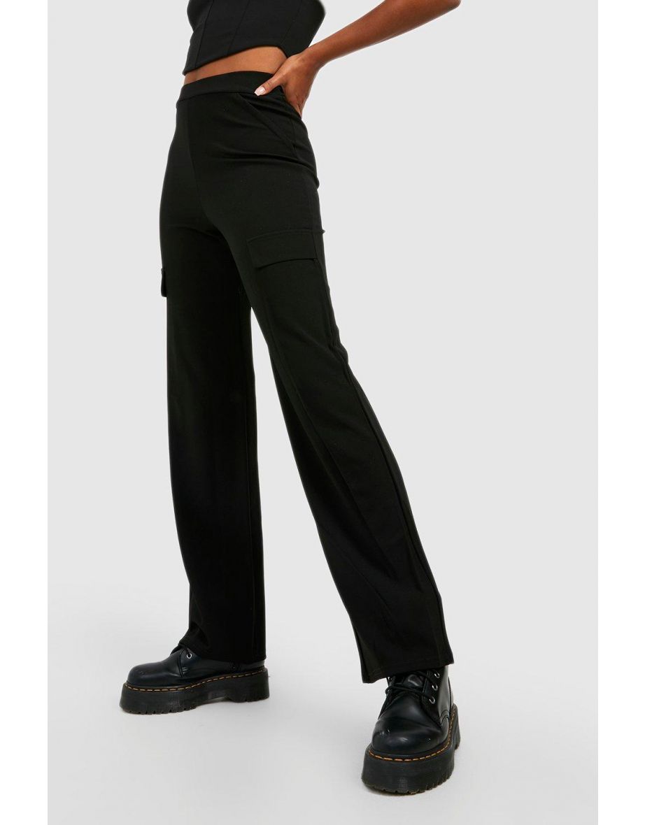 Tall Cargo Detail Straight Leg Trousers - black - 3