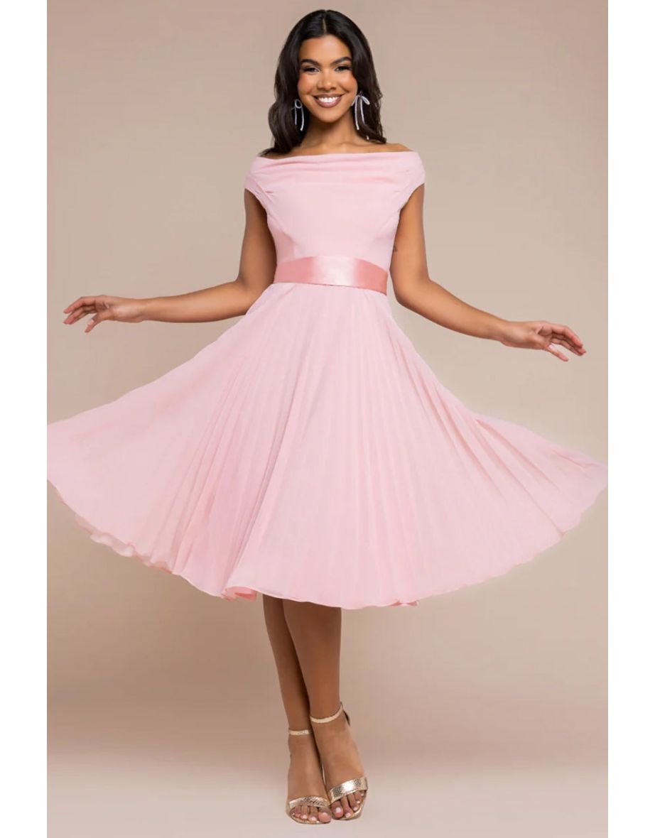 Goddiva Cowl Neck Pleated A-Line Chiffon Midi Dress