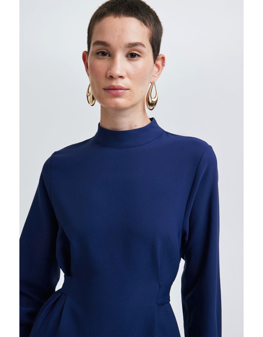 BELT WAISTED CREPE DRESS - 4