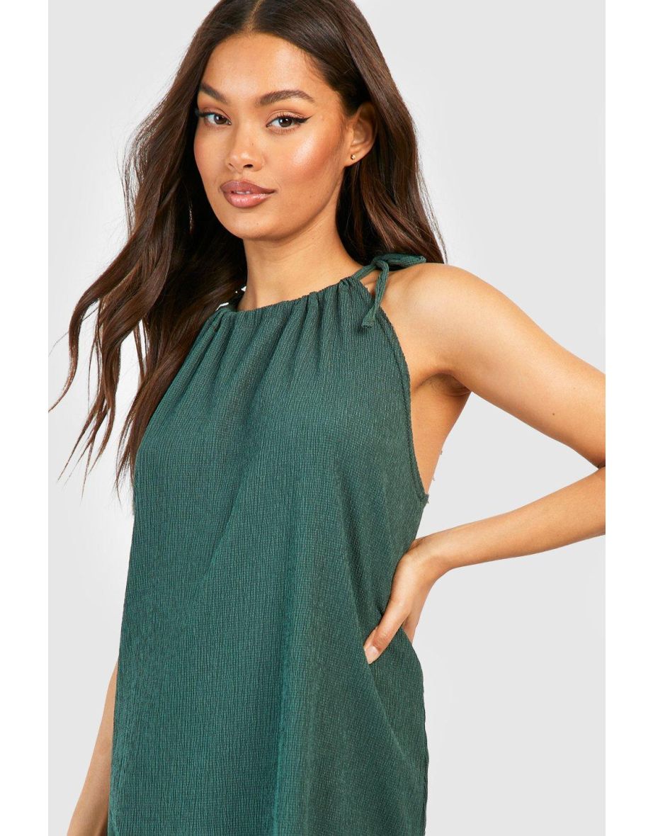 Textured Strappy Swing Dress - khaki - 3