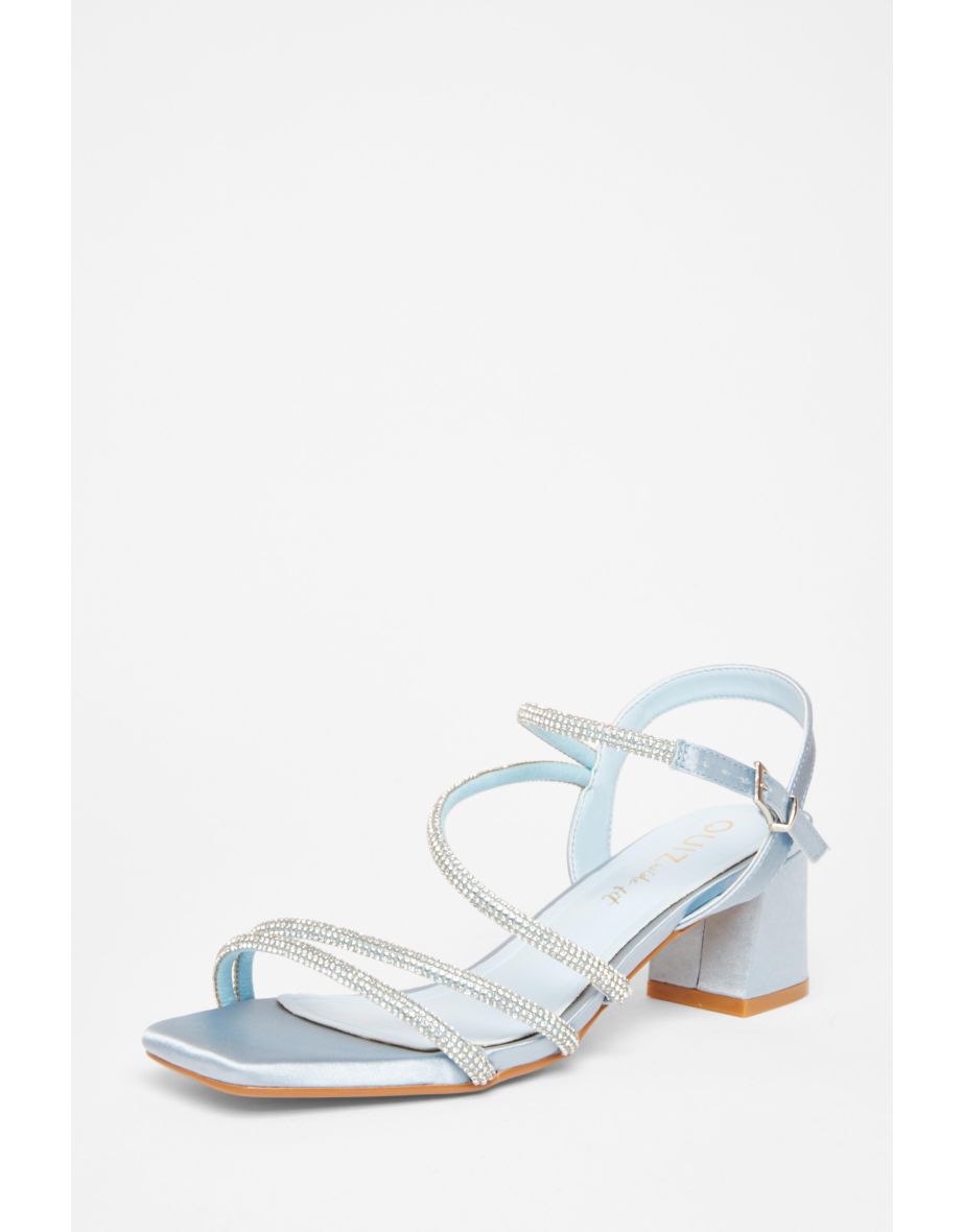 Wide Fit Pale Blue Diamante Block Heels
