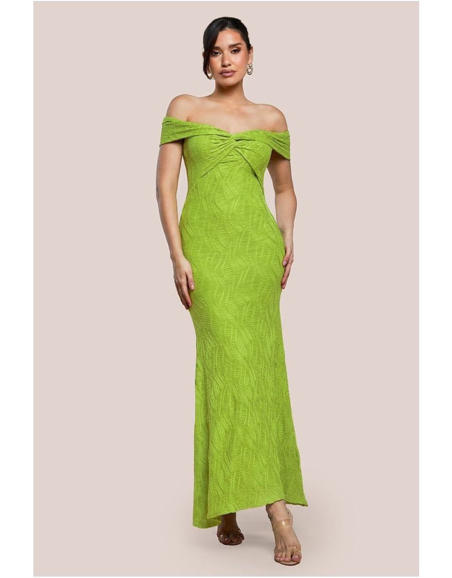 Goddiva Front Knot Twist Maxi Dress - Lime