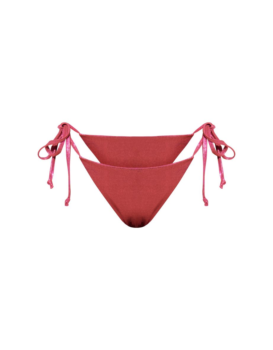 Hot Pink Shimmer Tie Side Bikini Bottoms - 3
