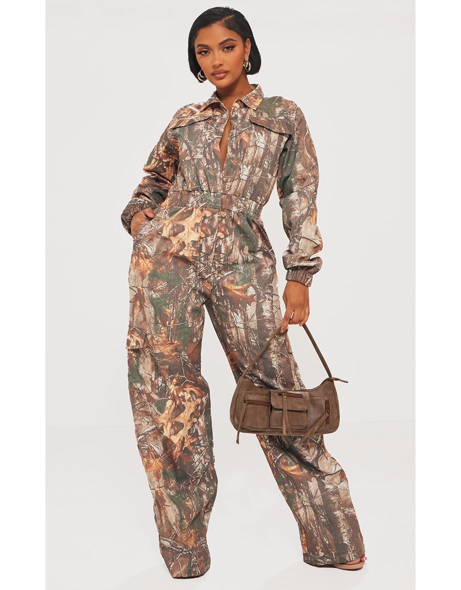 Shape Khaki Camo Printed Elasticated Waist Jumpsuit