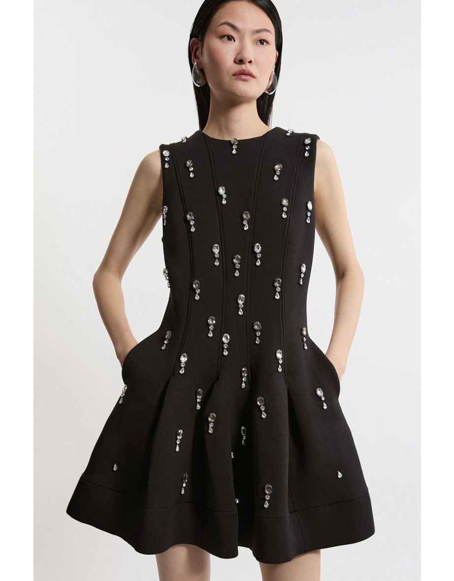 Crystal Embellished Premium Scuba Jersey Mini Dress