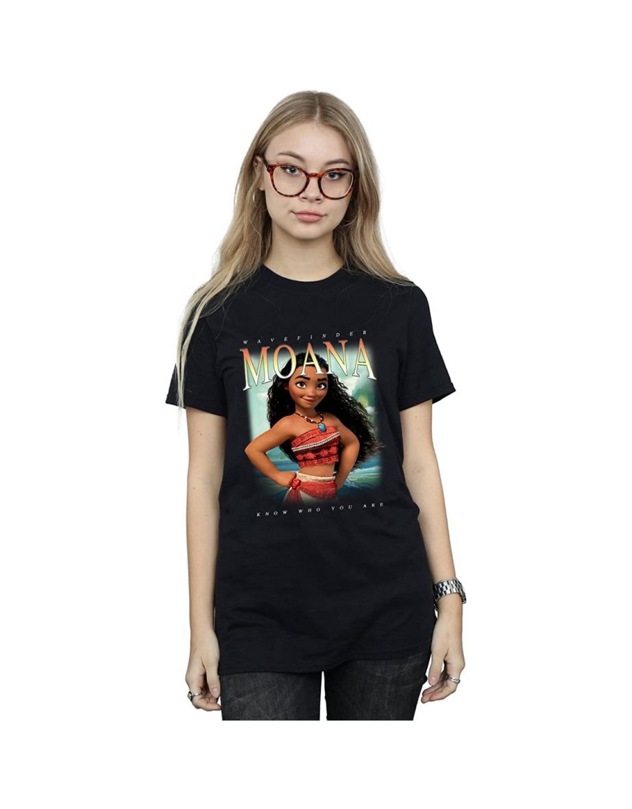 Moana Womens/Ladies Montage Cotton Boyfriend T-Shirt - Black