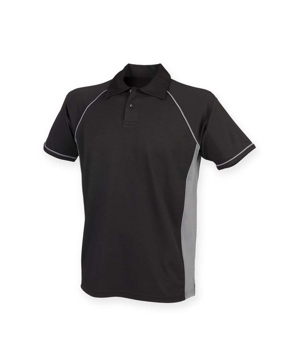 Finden & Hales Mens Piped Performance Sports Polo Shirt - Black/Gunmetal Grey