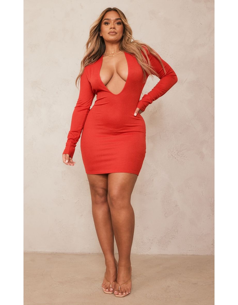 Deep plunge long sleeve on sale dress