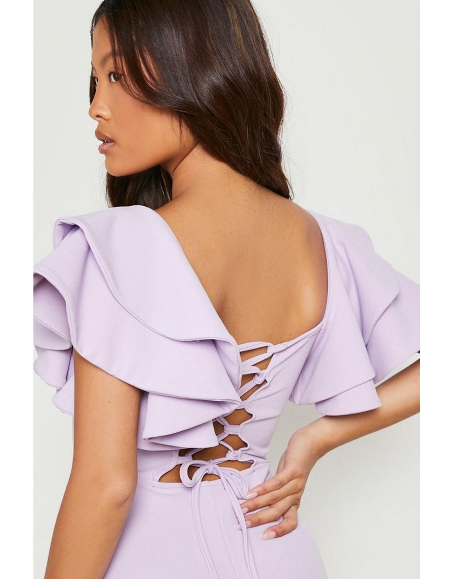 Petite Corset Puff Sleeve Tie Back Jumpsuit - lilac - 3