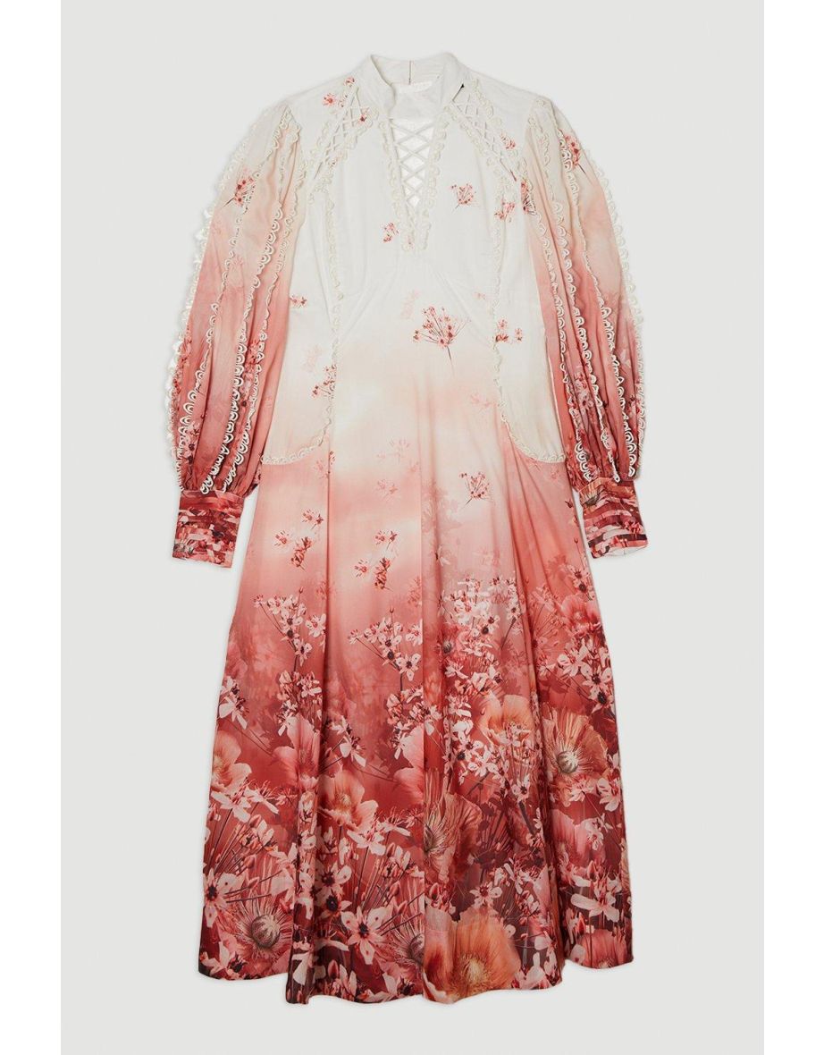 Trailing Floral Woven High Neck Maxi Dress - 3