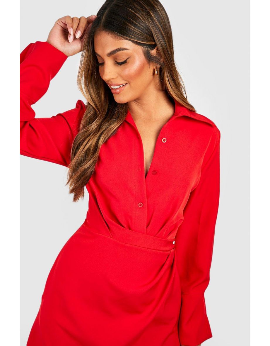 Drape Side Button Front Blazer Dress - red - 3