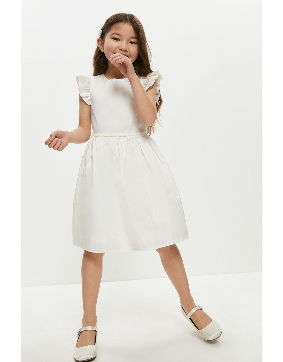 Girls Frill Sleeve Taffeta Dress