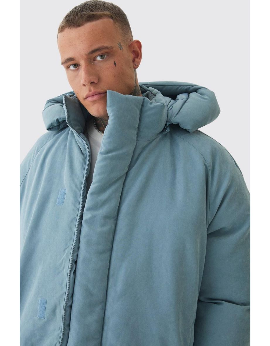 Tall Man Extreme Heavy Padded Hooded Puffer Coat In Dusty Blue - 2